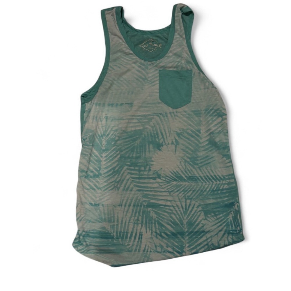 Ocean Current Men Tank Top  Teal Green Palma Tree Tropical Graphic Print